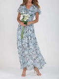 Floral V-Neck Flutter Sleeve Maxi Dress - Trendsi - Flyclothing LLC