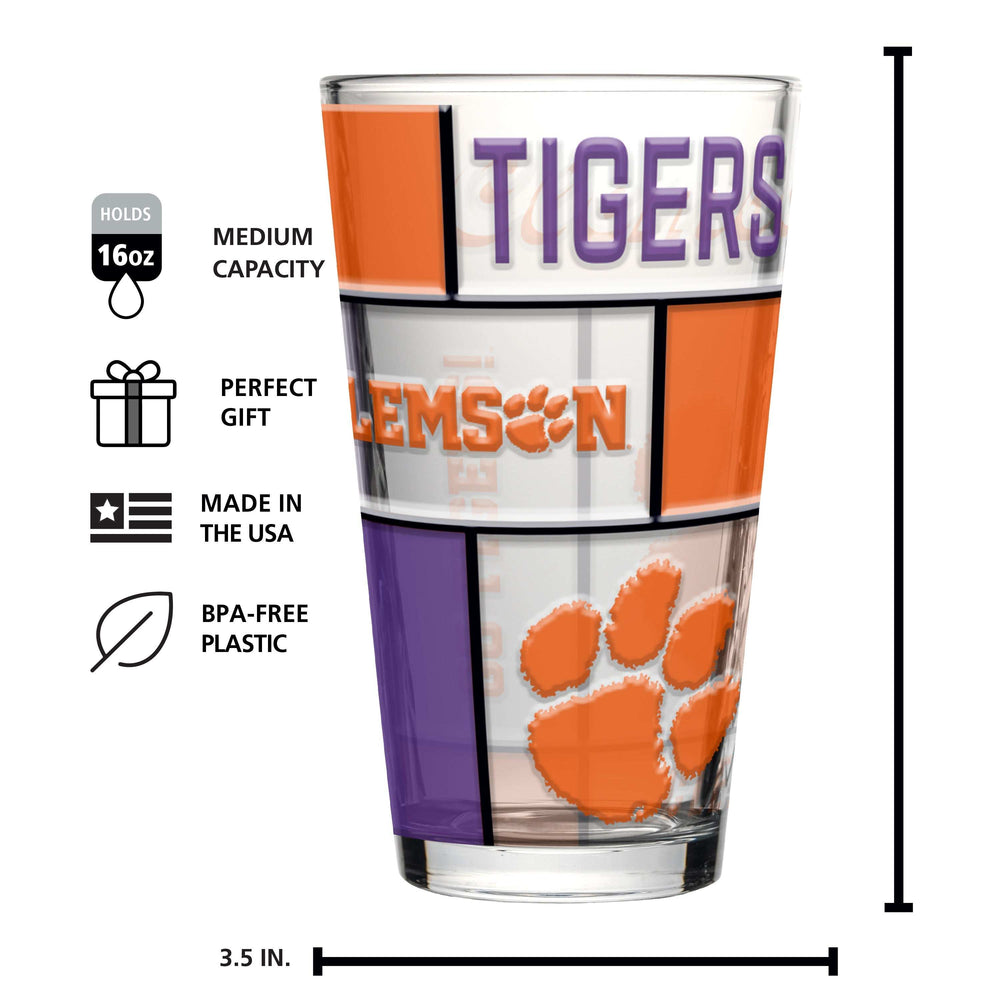 Clemson 16oz Quilted Stained Pint Glass - Logo Brands - Flyclothing LLC