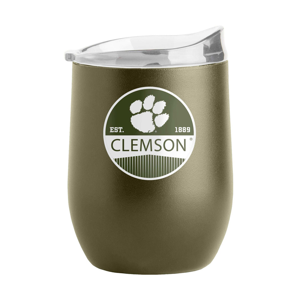 Clemson 16oz Badge Powder Coat Curved Beverage - Logo Brands - Flyclothing LLC