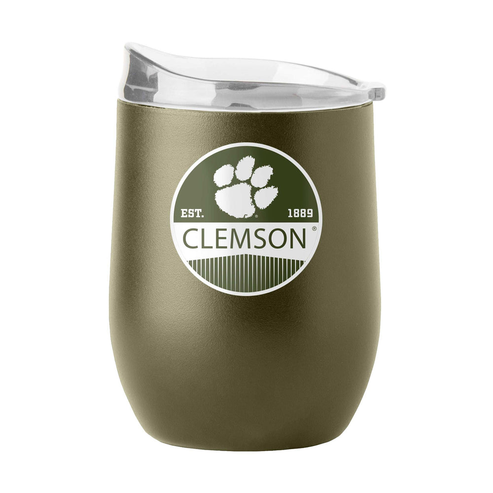 Clemson 16oz Badge Powder Coat Curved Beverage - Logo Brands - Flyclothing LLC