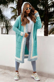Pocketed Contrast Long Sleeve Hooded Cardigan - Trendsi - Flyclothing LLC