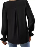 V-Neck Long Sleeve Ruffle Cuff Blouse - Trendsi - Flyclothing LLC