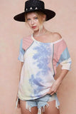 BiBi Tie Dye Printed Cotton Color Block T-Shirt - Trendsi - Flyclothing LLC