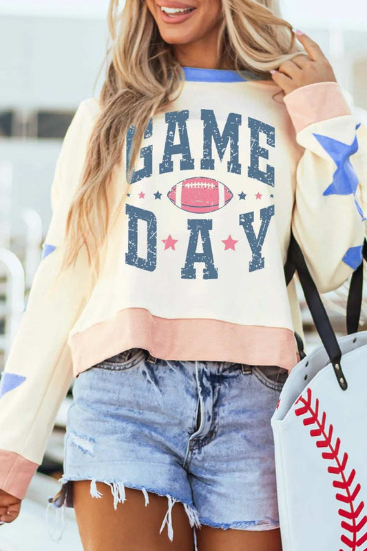 GAME DAY Star Patch Round Neck Long Sleeve Sweatshirt - Trendsi - Flyclothing LLC