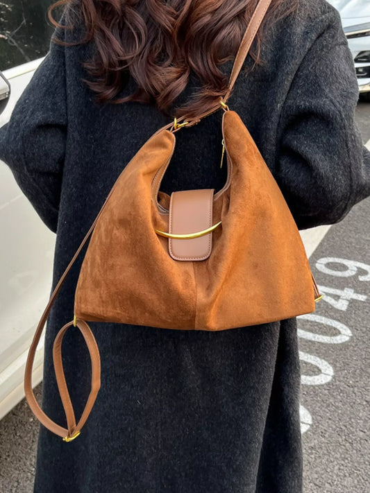 Convertible Suede Backpack Bag with Metal Accent - Trendsi - Flyclothing LLC
