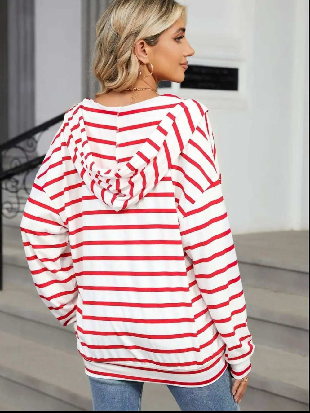 Drawstring Striped Long Sleeve Hoodie - Trendsi - Flyclothing LLC