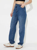 Asymmetric Waist Jeans with Pockets - Trendsi - Flyclothing LLC