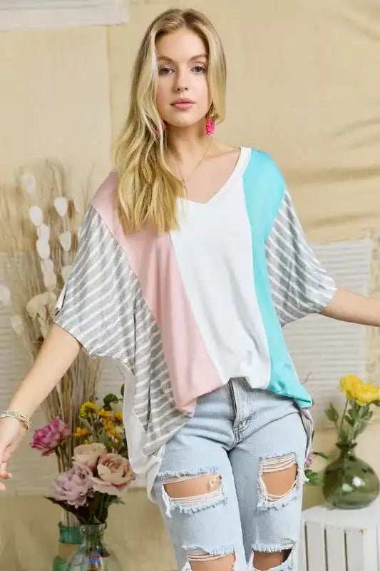 ADORA Colorblock Casual Knit Tunic Top - Trendsi - Flyclothing LLC