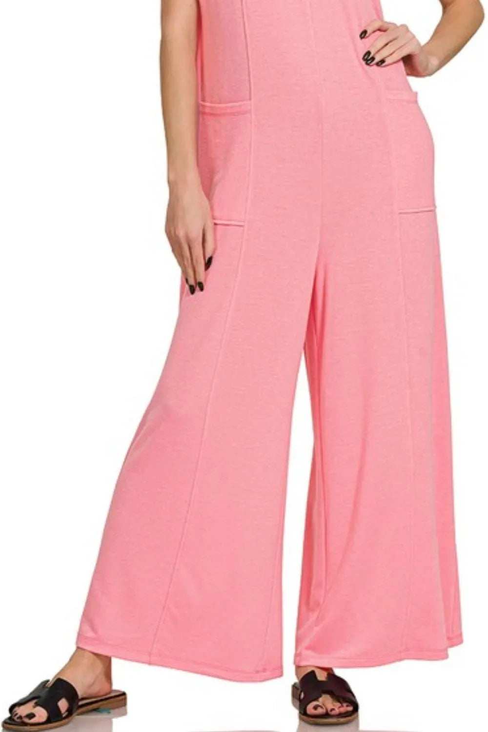 Zenana French Terry Deep V Neck Jumpsuits - Trendsi - Flyclothing LLC