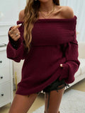 Off-Shoulder Extra-Long Sleeve Sweater - Trendsi - Flyclothing LLC