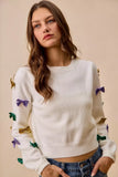 SO ME Mardi Gras Glitter Bow Ribbon Sweater Knit Top - Trendsi - Flyclothing LLC