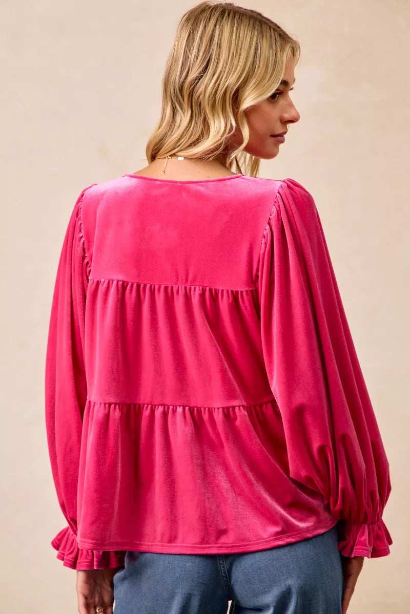 BiBi Christmas Theme Velvet Bow Tied Blouse - Trendsi - Flyclothing LLC