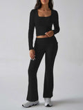 Devine Square Neck Long Sleeve Top and Pants Set - Trendsi - Flyclothing LLC
