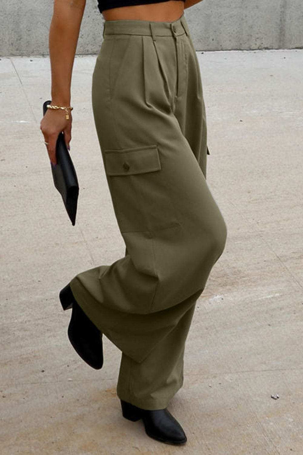 Ruched Wide Leg Pants with Pockets - Trendsi - Flyclothing LLC