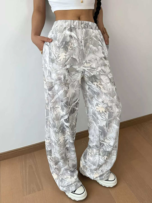 Abstract Print Wide Leg Pants - Trendsi - Flyclothing LLC