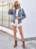 Pearl Trim Raw Hem Denim Jacket - Trendsi - Flyclothing LLC