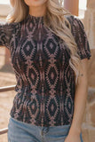 Aztec Print Mock Neck Short Sleeve Mesh T Shirt - Trendsi - Flyclothing LLC