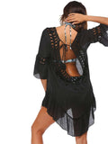 Backless Cutout Three-Quarter Sleeve Cover Up - Trendsi - Flyclothing LLC