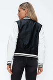 Love Me Now PU Leather Contrast Snap Down Bomber Jacket - Trendsi - Flyclothing LLC