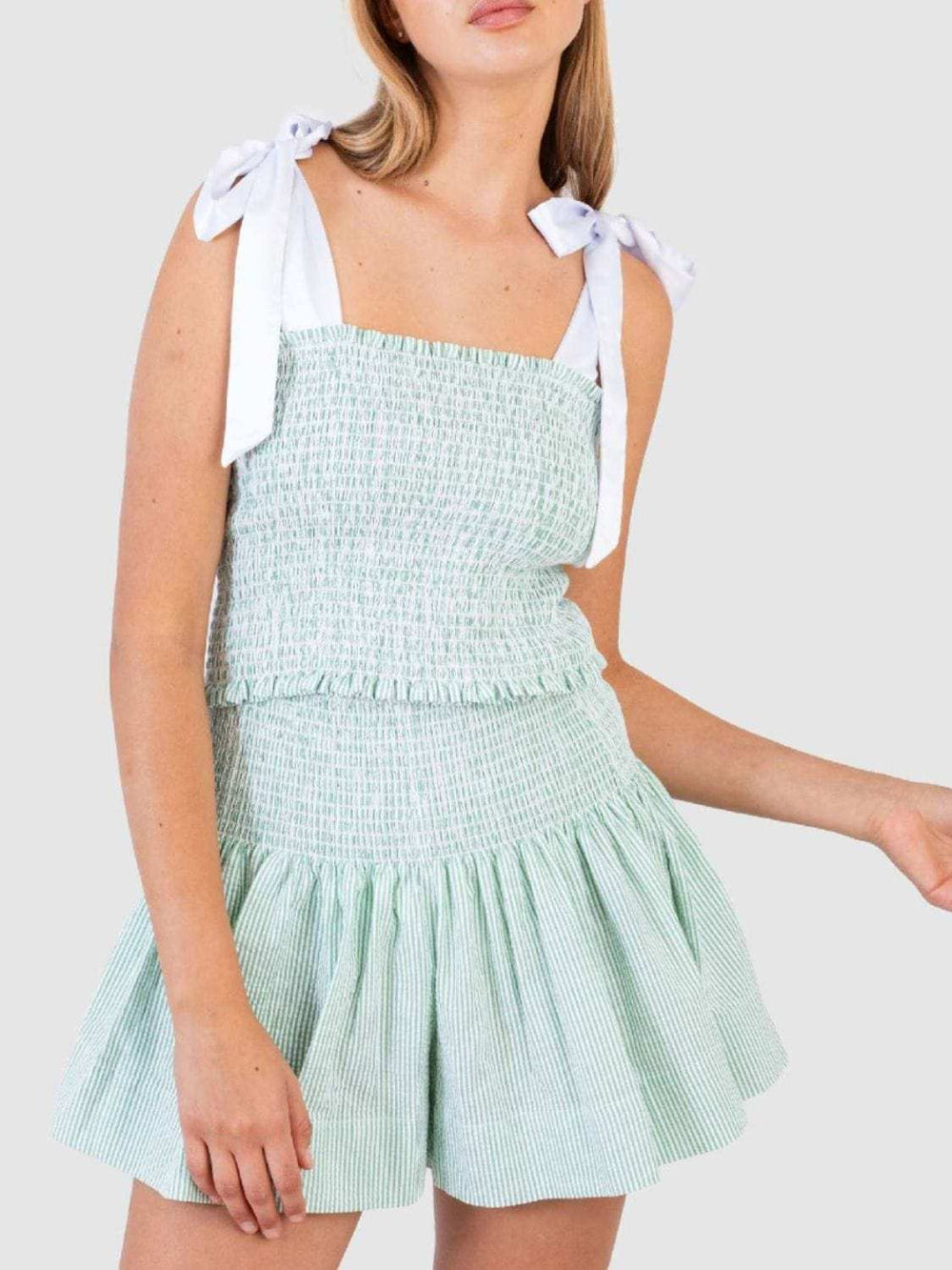 Smocked Tie Shoulder Cami and Shorts Set - Trendsi - Flyclothing LLC
