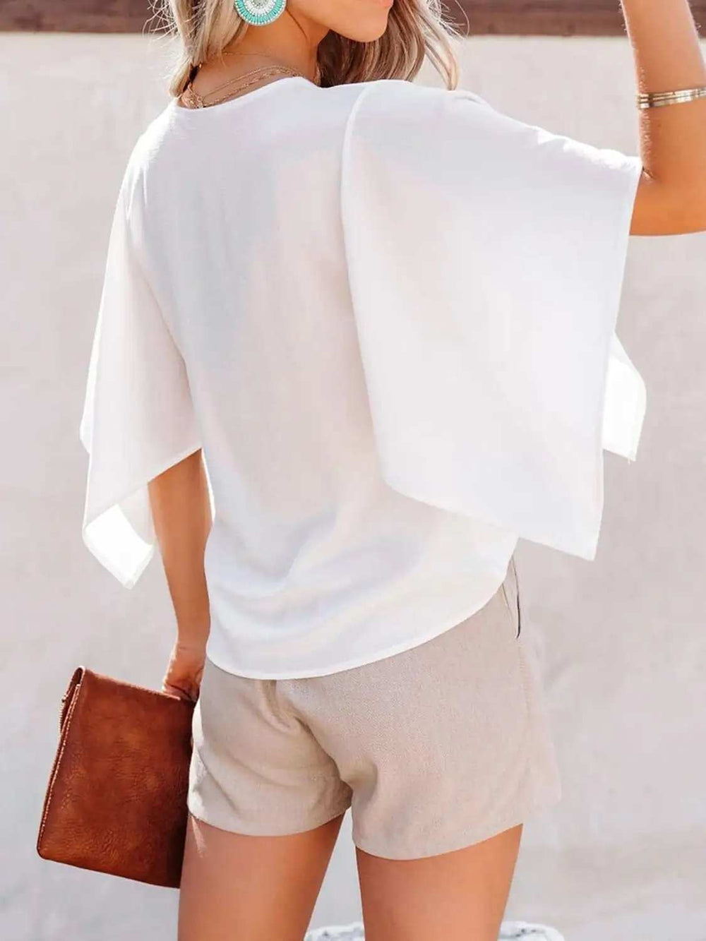 V-Neck Half Sleeve Blouse - Trendsi - Flyclothing LLC