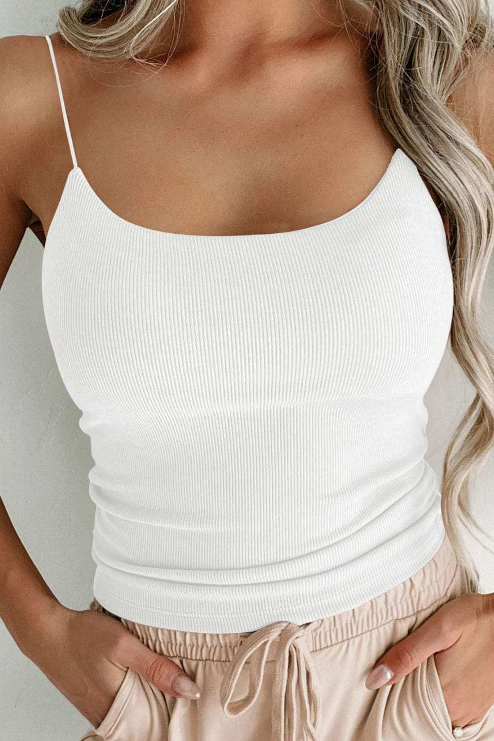 Ribbed Scoop Neck Cami - Trendsi - Flyclothing LLC
