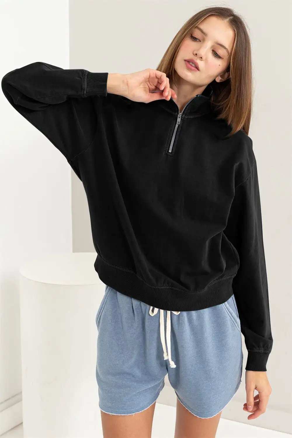 HYFVE Half Zip Drop Shoulder Sweatshirt - Trendsi - Flyclothing LLC