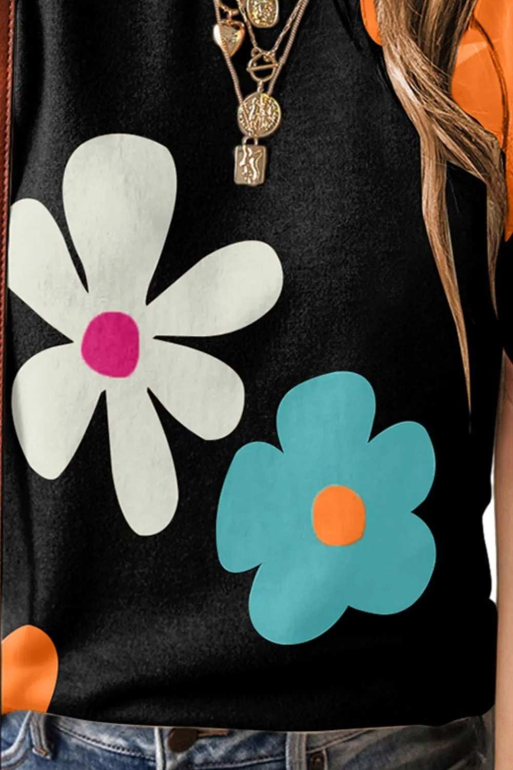 Flower Round Neck Short Sleeve Blouse - Trendsi - Flyclothing LLC