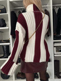 Striped Turtleneck Dropped Shoulder Sweater - Trendsi - Flyclothing LLC