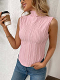 Texture Turtleneck Sleeveless Top - Trendsi - Flyclothing LLC