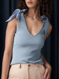 V-Neck Tie Shoulder Tank - Trendsi - Flyclothing LLC