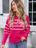 Striped Round Neck Long Sleeve Sweater - Trendsi - Flyclothing LLC