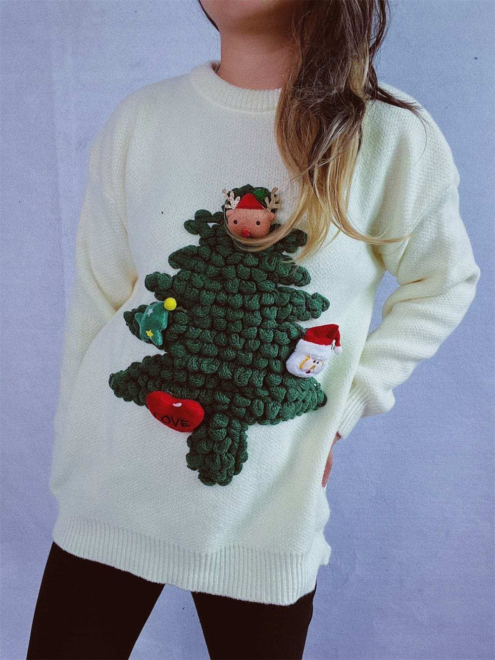 Christmas Tree Round Neck Long Sleeve Sweater - Trendsi - Flyclothing LLC