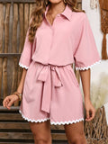 Contrast Trim Half Sleeve Romper - Trendsi - Flyclothing LLC