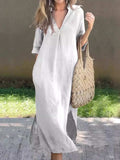 Full Size Notched Half Sleeve Midi Dress - Trendsi - Flyclothing LLC