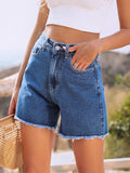 Raw Hem High Waist Denim Shorts - Trendsi - Flyclothing LLC