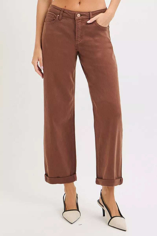 RISEN Full Size Tummy Control Mid Rise Ankle Barrel Baggy Plus Size - Trendsi - Flyclothing LLC