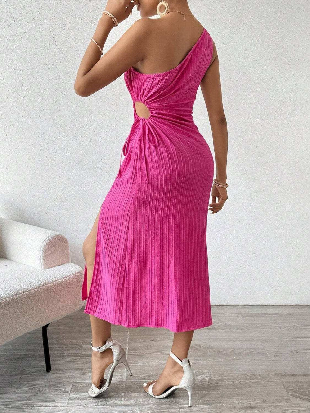 Side Slit Cutout Single Shoulder Dress - Trendsi - Flyclothing LLC