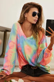BiBi Tie Dye French Terry V Neck Top - Trendsi - Flyclothing LLC
