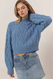 HYFVE Cable-Knit Mock Neck Dropped Shoulder Sweater - Trendsi - Flyclothing LLC