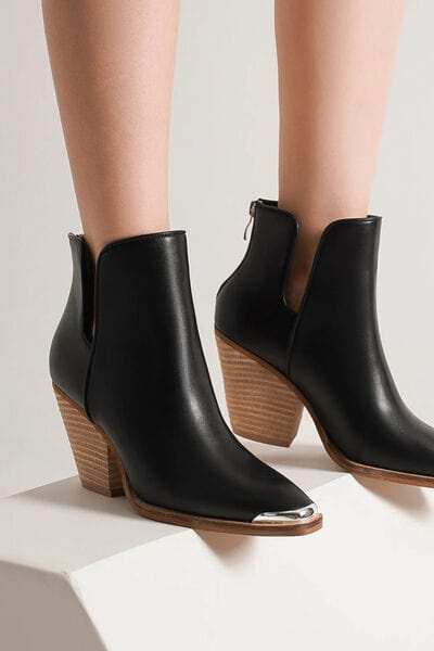 Beast Fashion Pointed Metal-Tip Toe Block Heel Ankle Boots - Trendsi - Flyclothing LLC