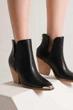 Beast Fashion Pointed Metal-Tip Toe Block Heel Ankle Boots - Trendsi - Flyclothing LLC