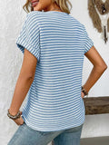 Striped Notched Short Sleeve T-Shirt - Trendsi - Flyclothing LLC
