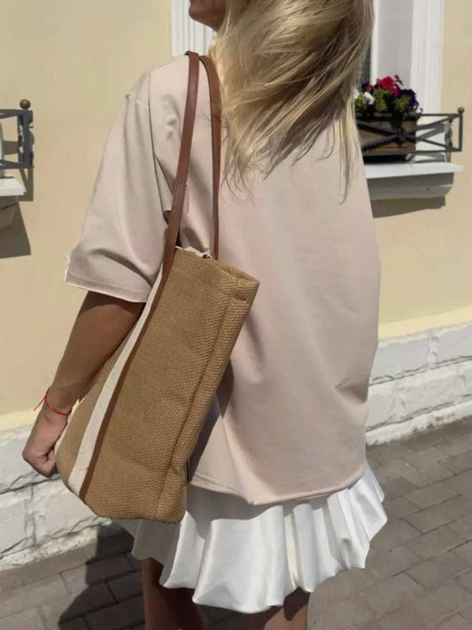 Round Neck Half Sleeve Oversized T-Shirt - Trendsi - Flyclothing LLC