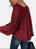 Ruched Tie Neck Balloon Sleeve Blouse - Trendsi - Flyclothing LLC
