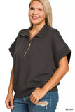 Zenana Full Size Scuba High Neck Half Zip Short Sleeve Top Plus Size - Trendsi - Flyclothing LLC