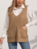 Pocketed V-Neck Sweater Vest - Trendsi - Flyclothing LLC