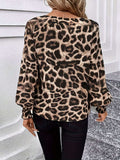 Leopard V-Neck Lantern Sleeve Blouse - Trendsi - Flyclothing LLC