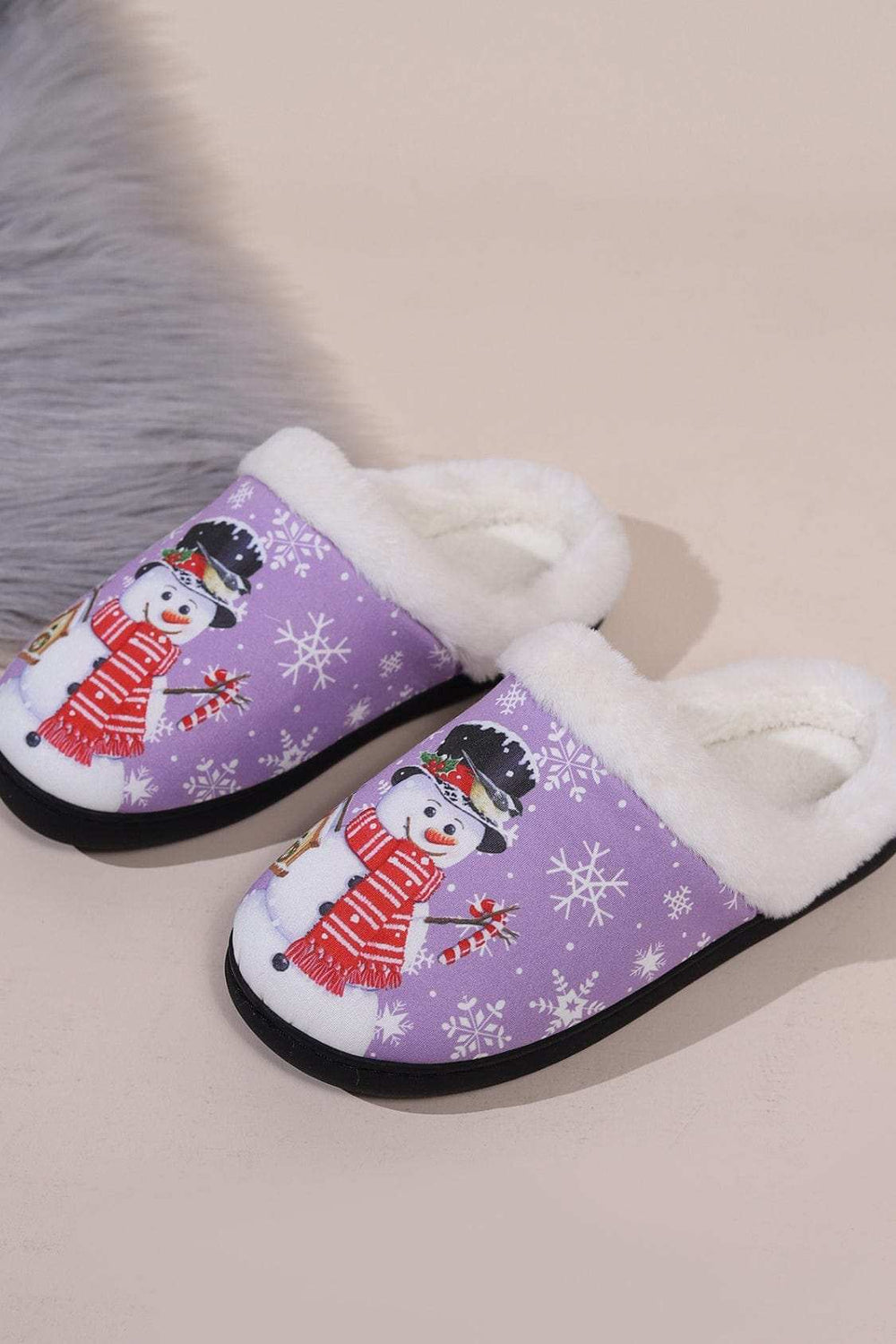 Snowman Round Toe Faux Fur Slippers - Trendsi - Flyclothing LLC