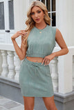 Round Neck Sleeveless Top and Drawstring Skirt Set - Trendsi - Flyclothing LLC